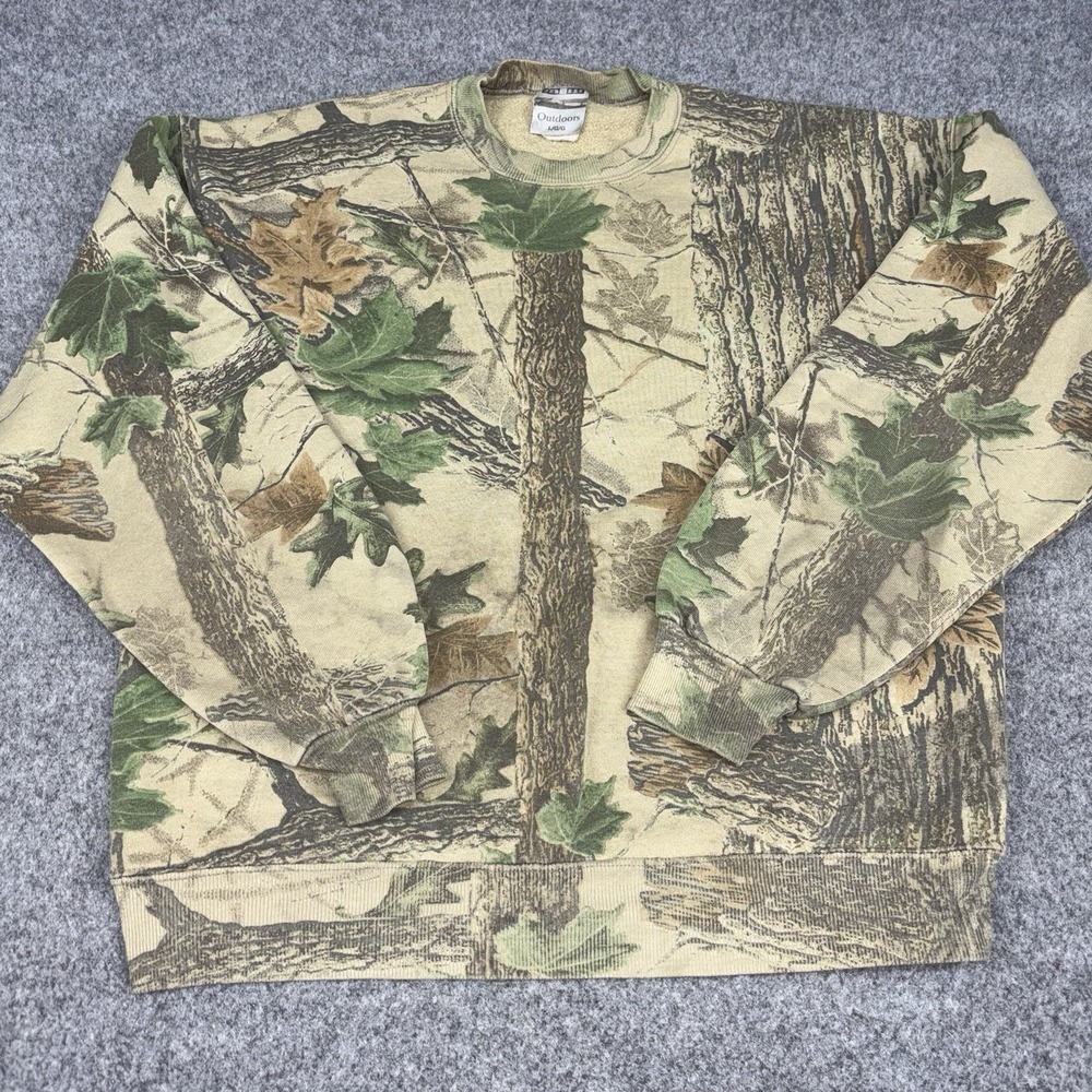 Vintage Jerzees Sweatshirt Mens Large Camo Hunting Outdoor Woodland Long Sleeve
